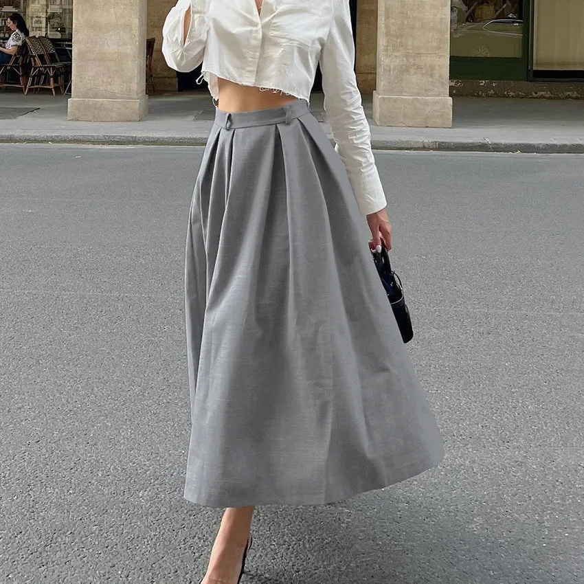 High-Waisted Slim Fit Pleated A-Line Skirt