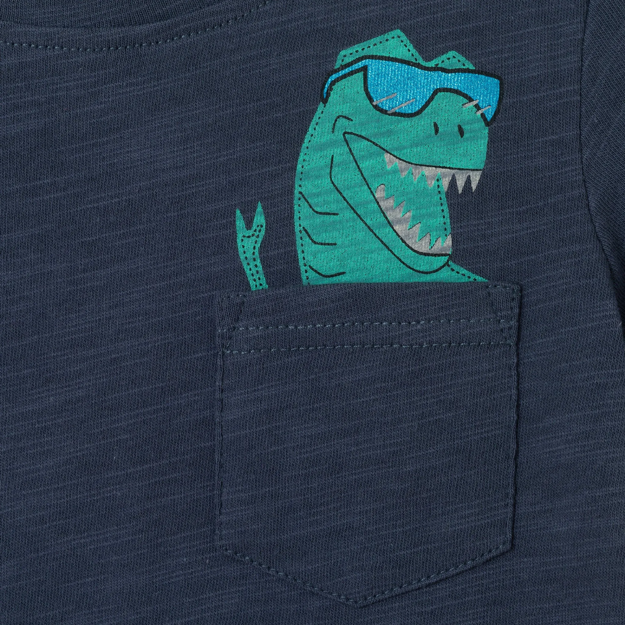 Kids (2-7) Slubbed Pocket Tee | Navy Dino