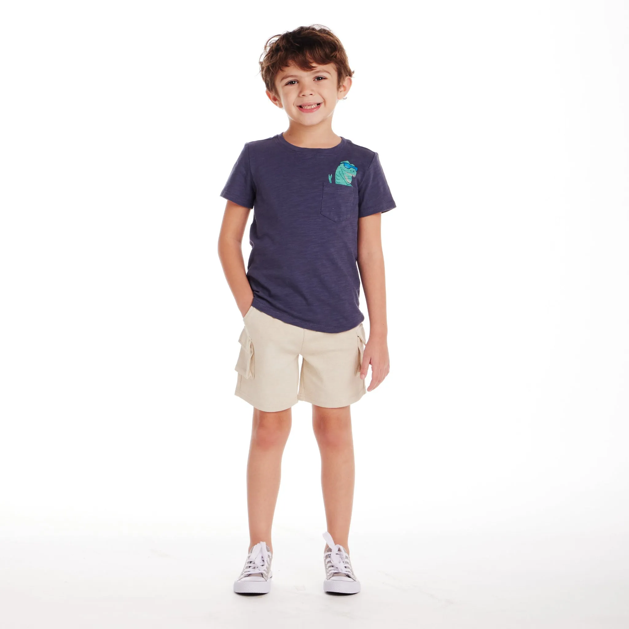 Kids (2-7) Slubbed Pocket Tee | Navy Dino