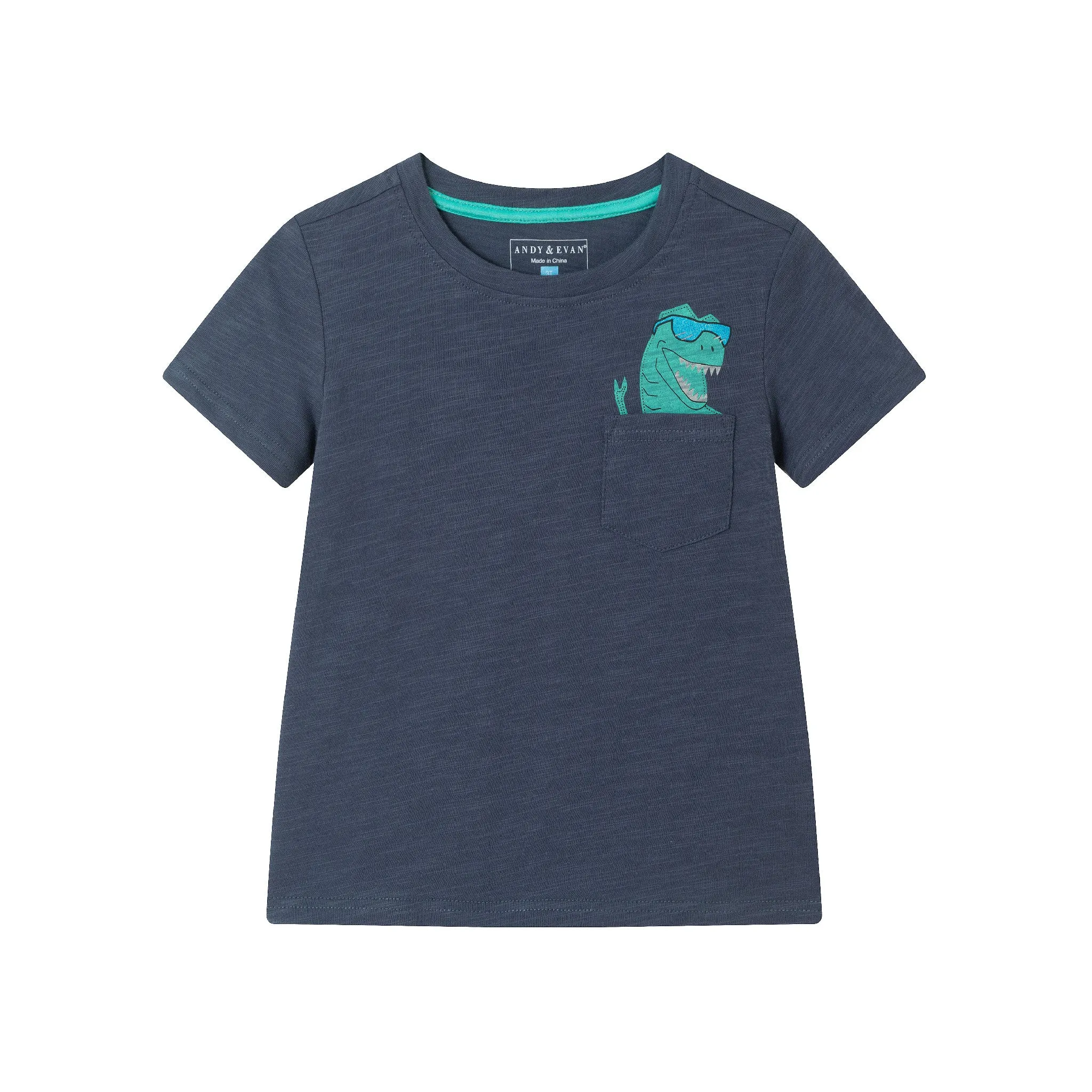 Kids (2-7) Slubbed Pocket Tee | Navy Dino