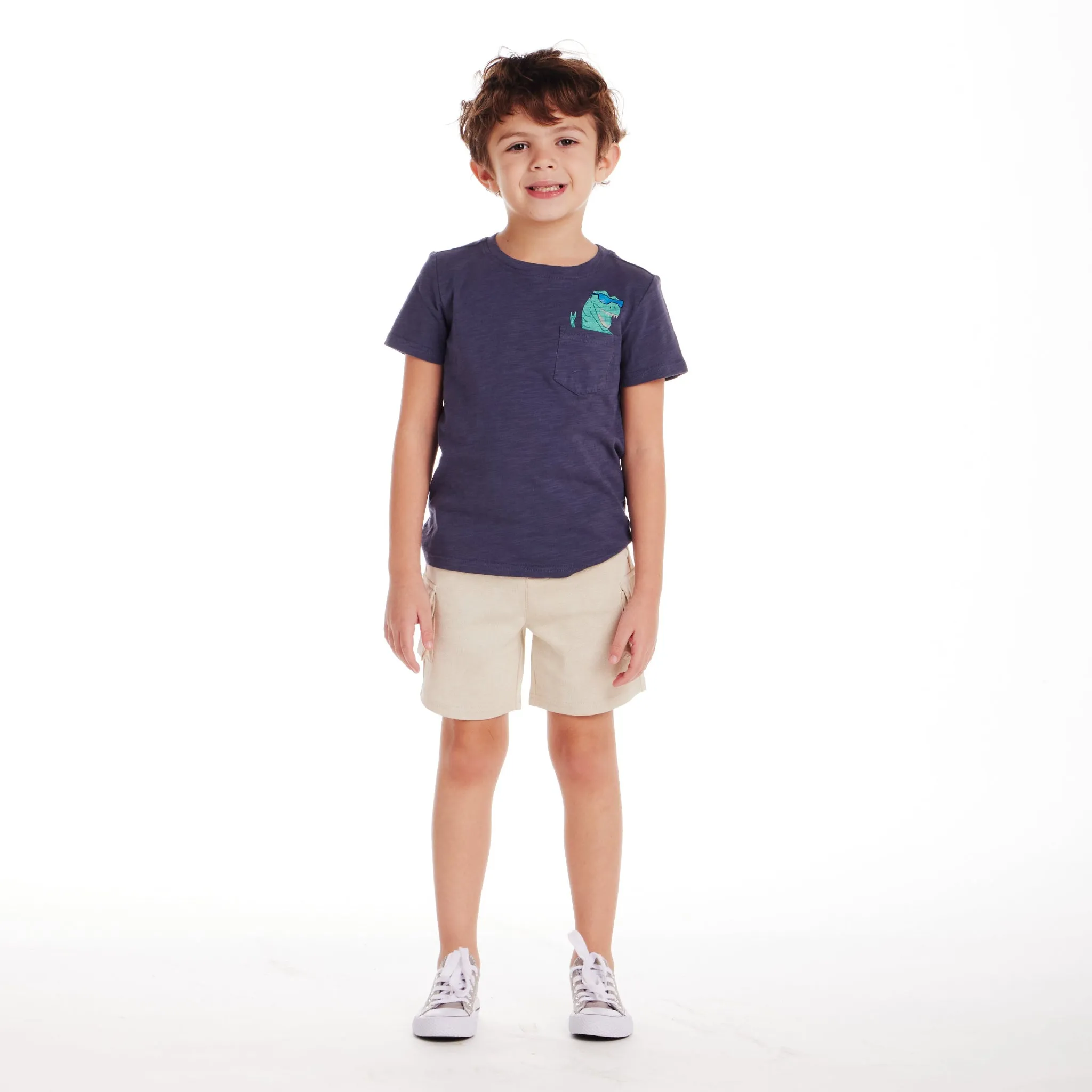 Kids (2-7) Slubbed Pocket Tee | Navy Dino