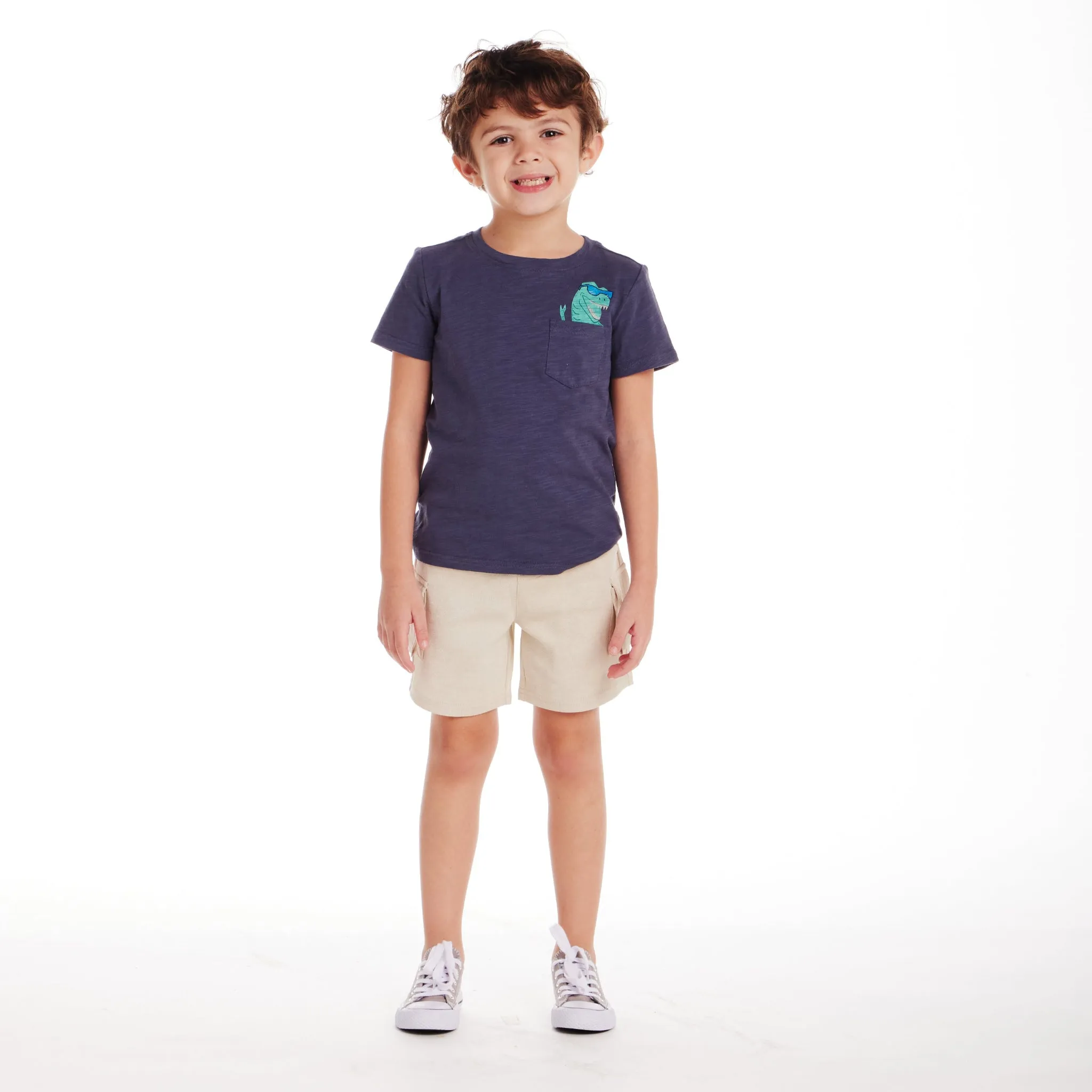 Kids (2-7) Slubbed Pocket Tee | Navy Dino
