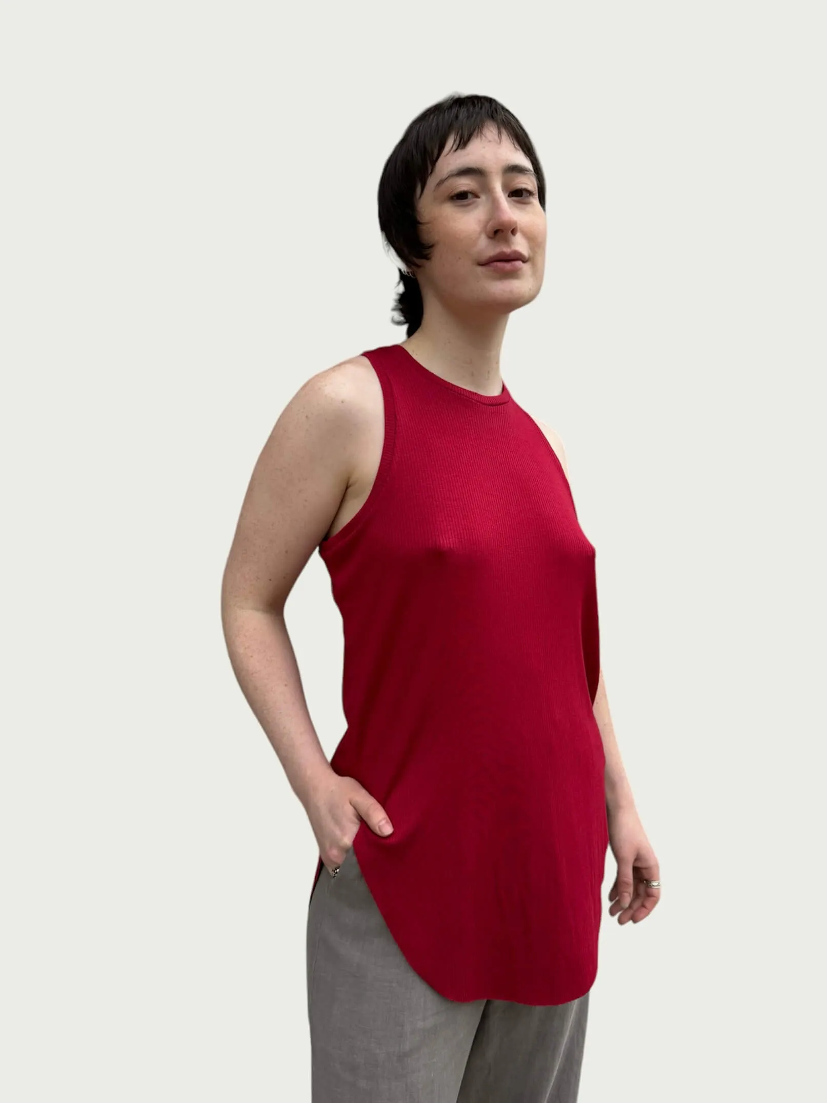 Ribbed Racerback Tank in Raspberry