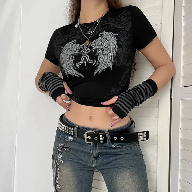 'Time' Black Wings Harajuku Crop Top