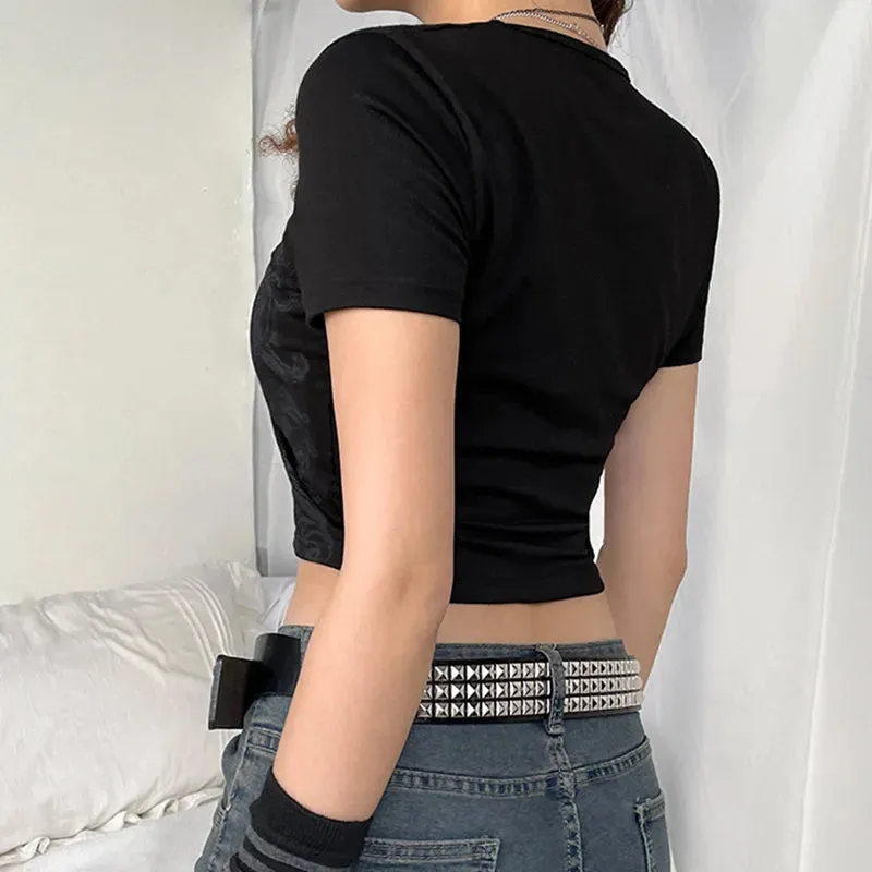 'Time' Black Wings Harajuku Crop Top