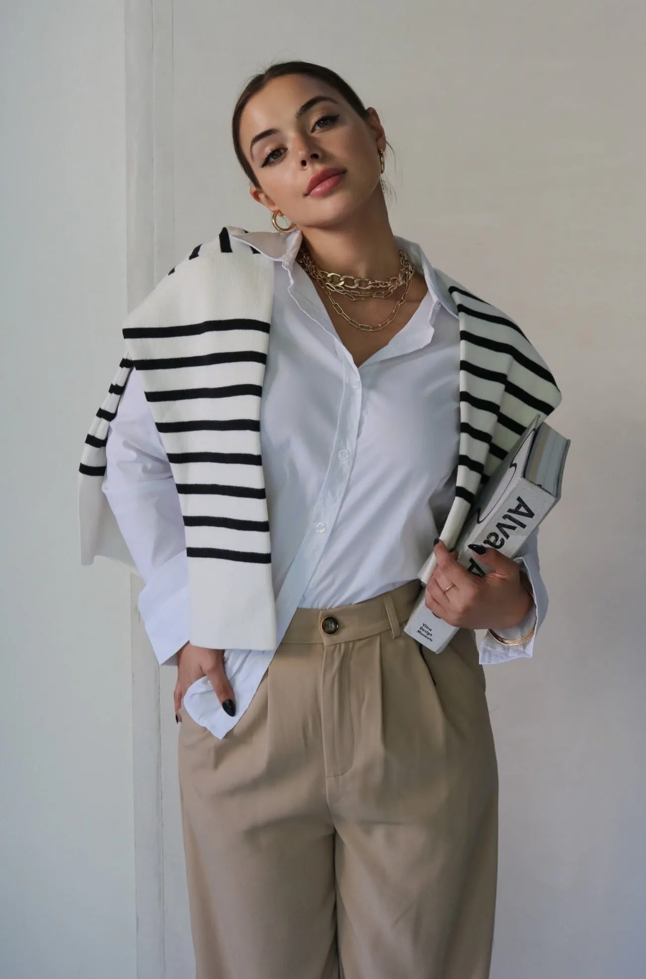 'Yale' Classic Striped LS Sweater in Black and Ivory